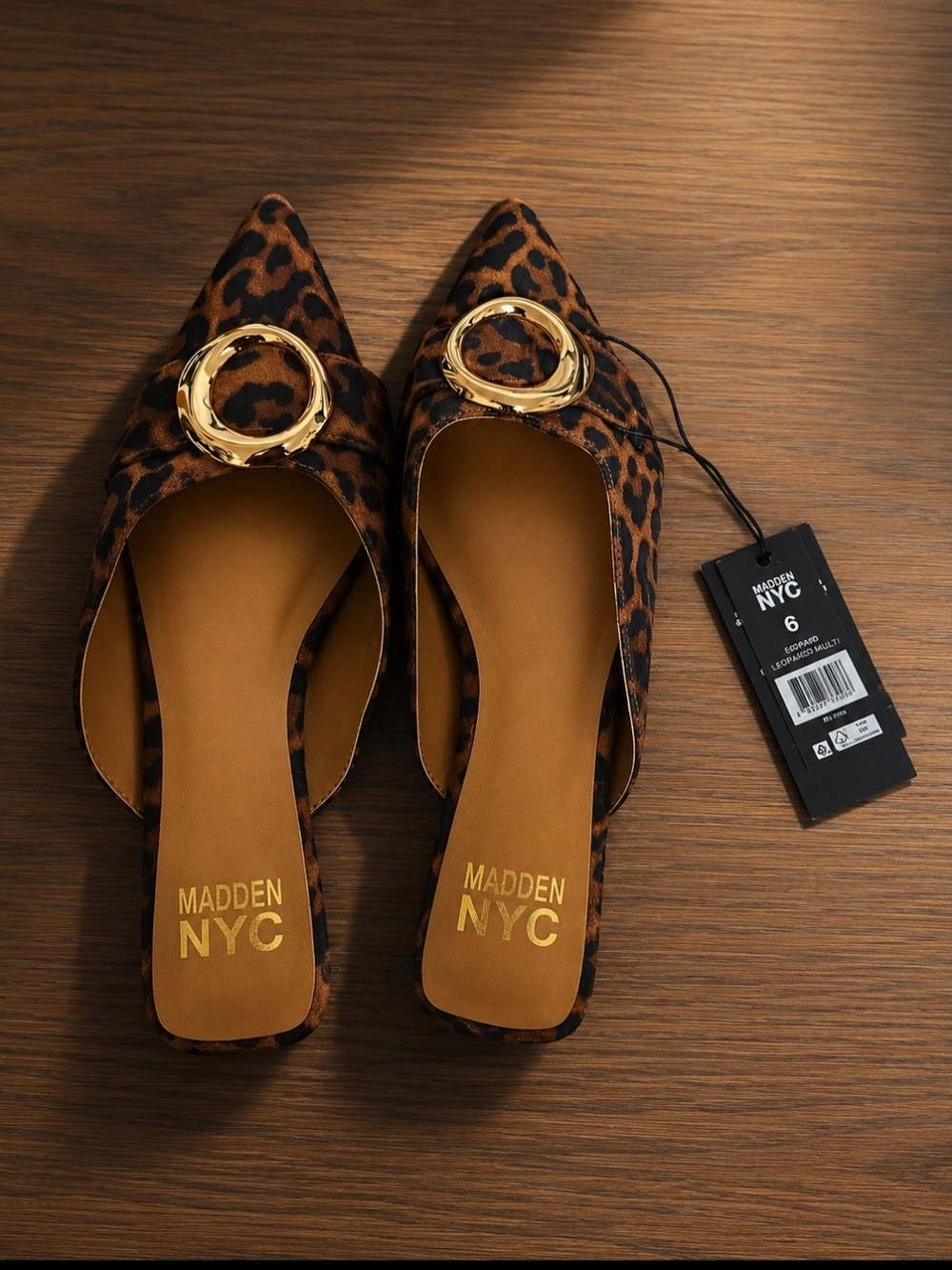 Madden NYC Leopard Pointed Toe Mule with Gold Ring - Brown